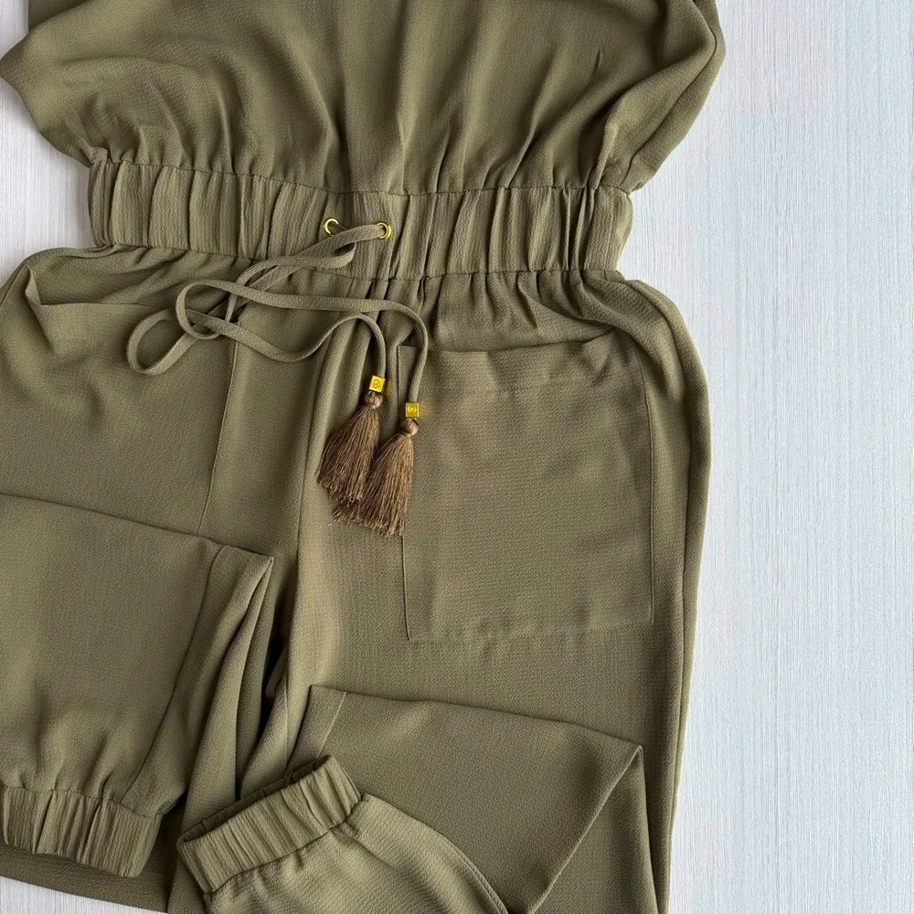 MICHAEL KORS Off Shoulder Jumpsuit XS Olive  Green Jogger Athflow‎ Casual